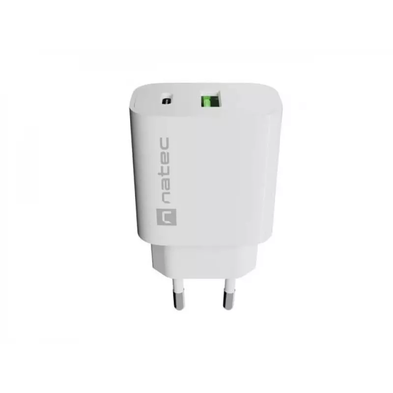 NATEC Ribera Carregador de Parede 1x USB-A + 1x USB-C 20W Branco
