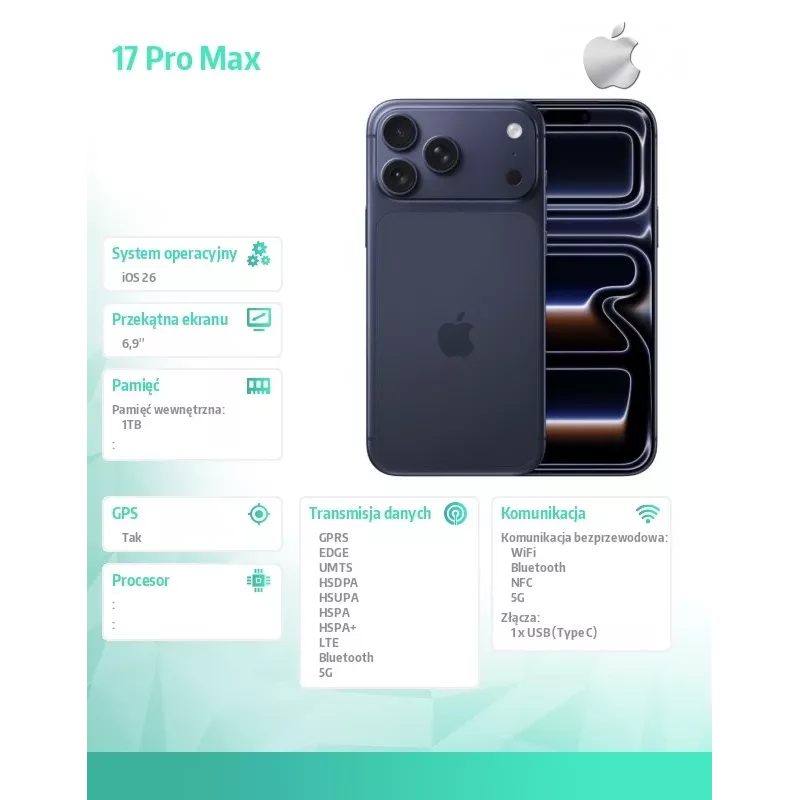 Apple iPhone 17 Pro Max 1TB Azul Profundo