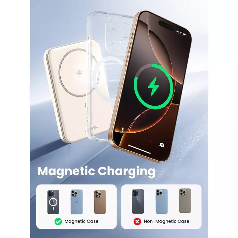 UGREEN Powerbank Mini 5000mAh Wireless 15W com MagSafe Branco