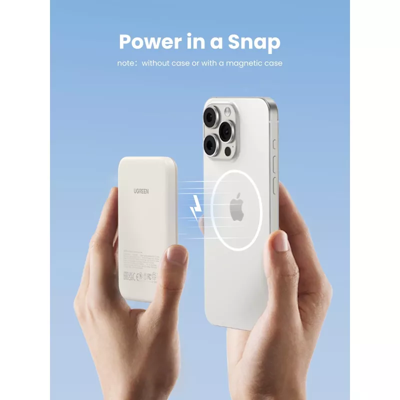 UGREEN Powerbank Mini 5000mAh Wireless 15W com MagSafe Branco