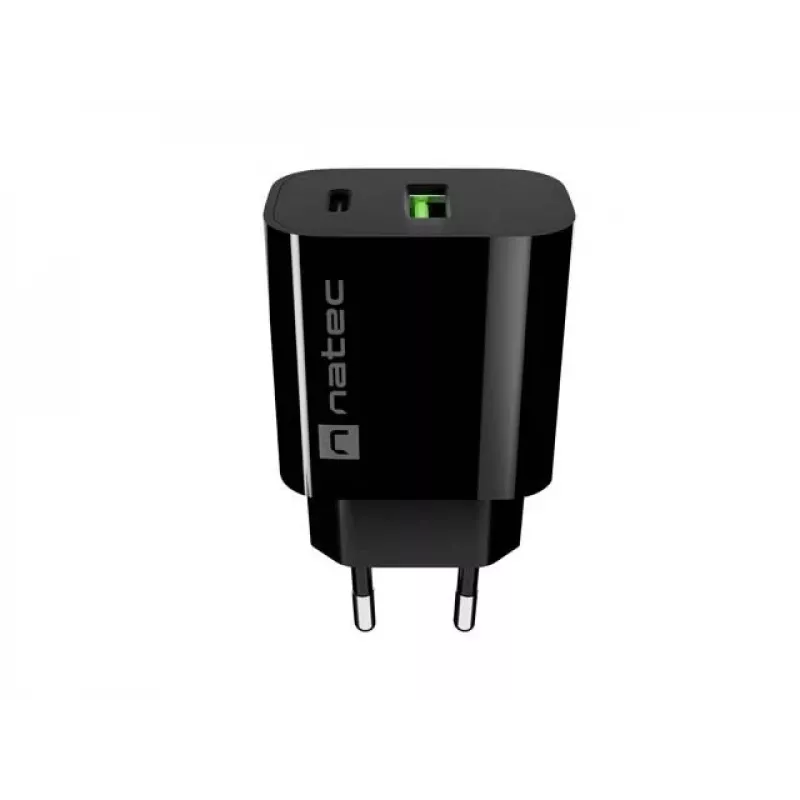 Carregador de Parede NATEC Ribera 1x USB-A + 1x USB-C 20W Preto