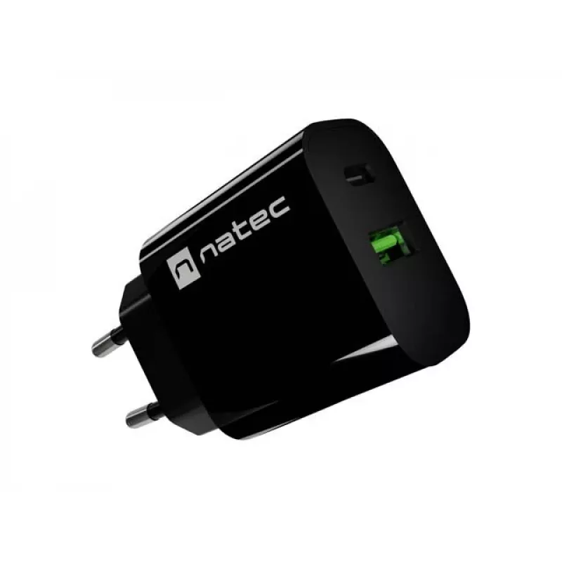 Carregador de Parede NATEC Ribera 1x USB-A + 1x USB-C 20W Preto