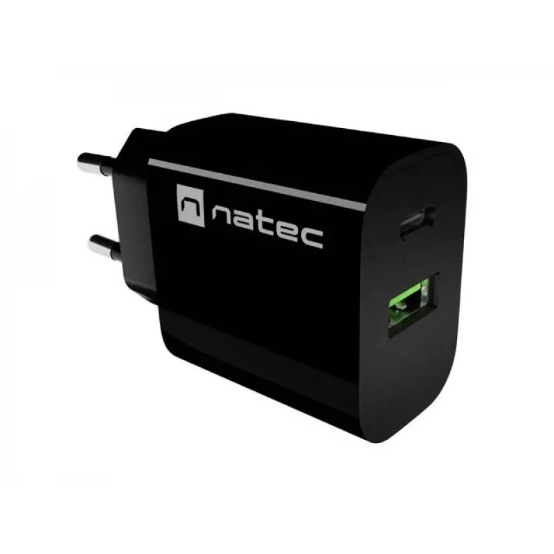 Carregador de Parede NATEC Ribera 1x USB-A + 1x USB-C 20W Preto