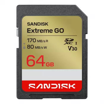 Cartão de memória SanDisk Extreme Go SDXC 64GB UHS-I (leitura 170MB/s, V30, 4K)
