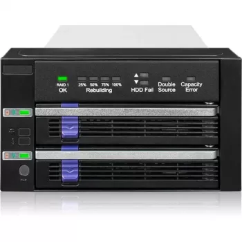 ICY BOX FatCage 2x 2.5/3.5 SATA HDD/SSD RAID 1 em baía 5.25 preto/prateado