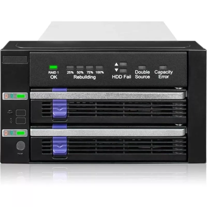 ICY BOX FatCage 2x 2.5/3.5 SATA HDD/SSD RAID 1 em baía 5.25 preto/prateado