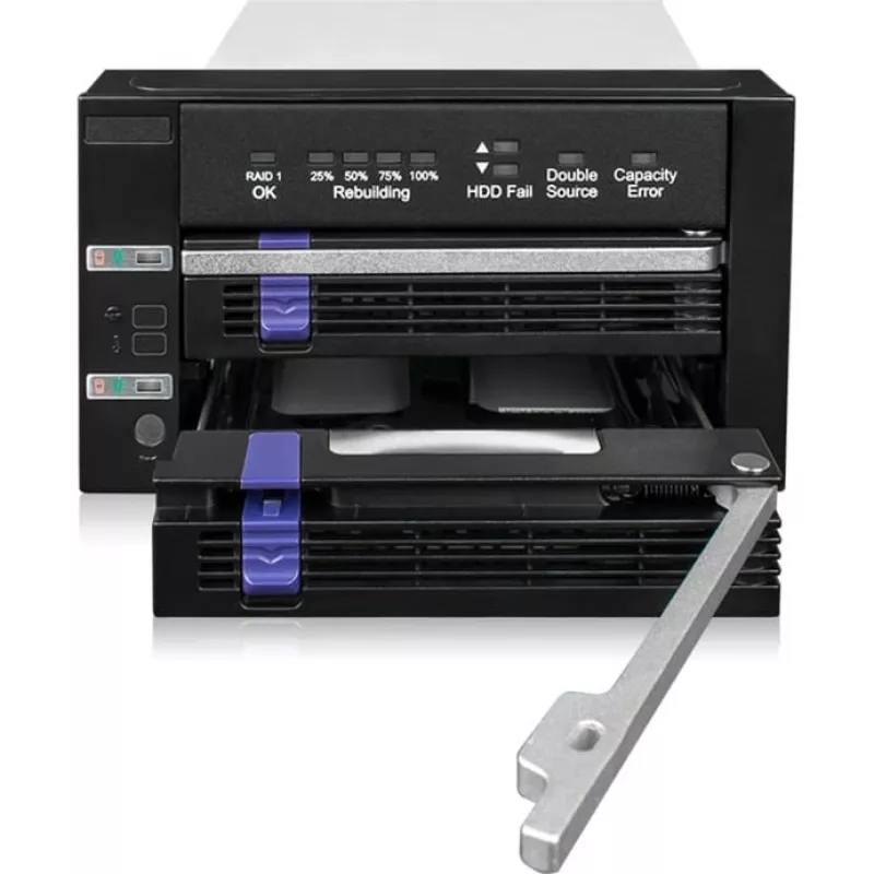 ICY BOX FatCage 2x 2.5/3.5 SATA HDD/SSD RAID 1 em baía 5.25 preto/prateado