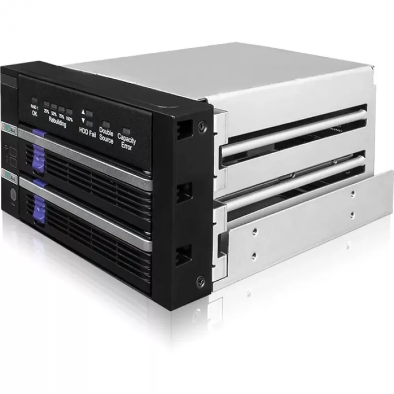 ICY BOX FatCage 2x 2.5/3.5 SATA HDD/SSD RAID 1 em baía 5.25 preto/prateado