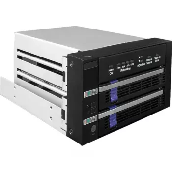 ICY BOX FatCage 2x 2.5/3.5 SATA HDD/SSD RAID 1 em baía 5.25 preto/prateado
