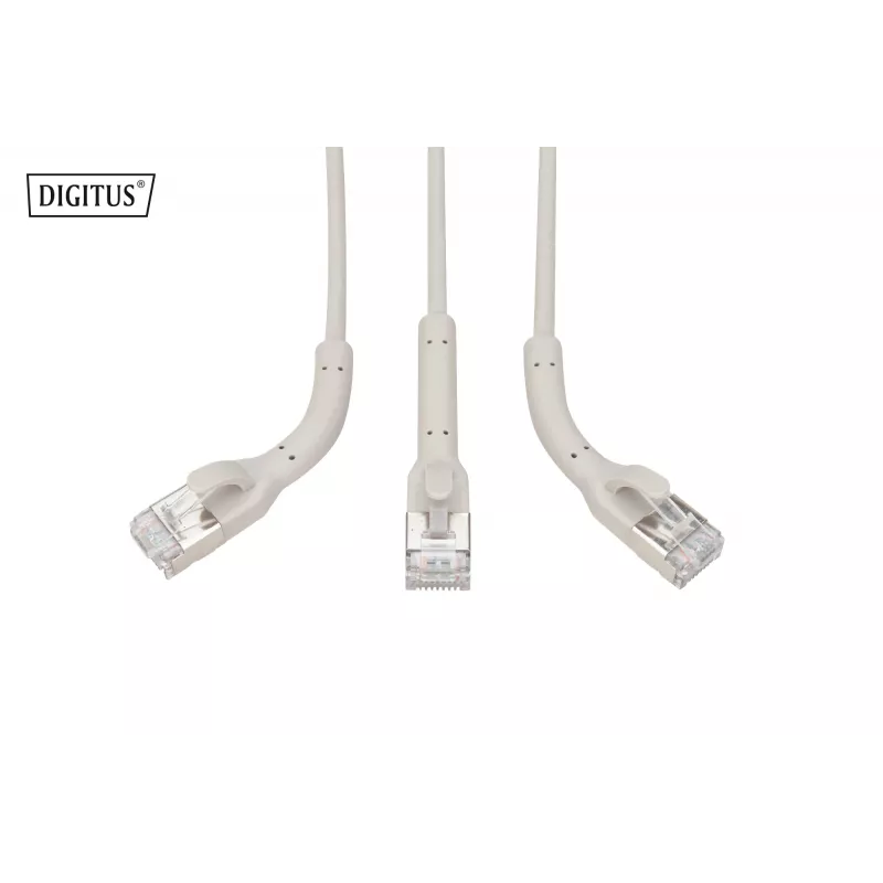 Cabo de rede angular DIGITUS CAT 6A F-FTP, cobre, 0,5 m, cinzento, pack de 10