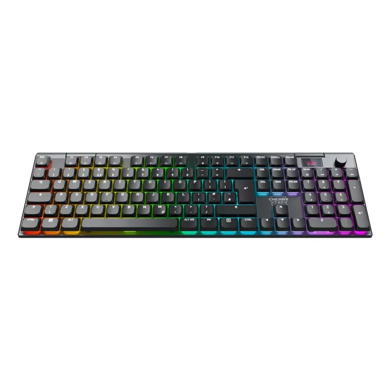 Teclado mecânico gaming CHERRY XTRFY MX 10.1 Wireless tamanho completo, tri-mode (USB-C, 2,4 GHz, Bluetooth 5.1), interruptores Cherry MX RGB Red, RGB por tecla, QWERTY, preto