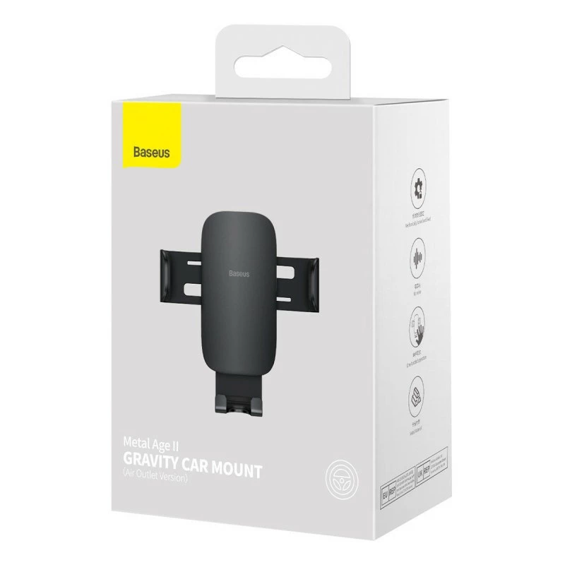Suporte de telemóvel para grelha de ventilação do automóvel Baseus Metal Age II Gravity - preto