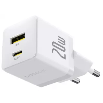 Carregador de parede Baseus Palm 20W USB-C + USB-A, branco