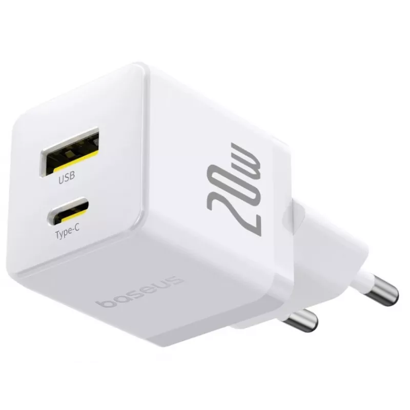 Baseus Palm 20W carregador de parede USB-C + USB-A, branco