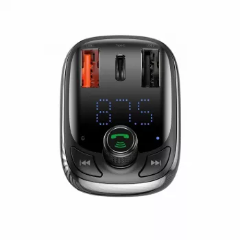 Carregador de carro com transmissor FM Bluetooth Baseus S-13 com QC 3.0/4.0 PD, mãos-livres, indicador LED, preto