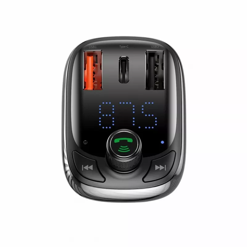 Carregador de carro com transmissor FM Bluetooth Baseus S-13 com QC 3.0/4.0 PD, mãos-livres, indicador LED, preto