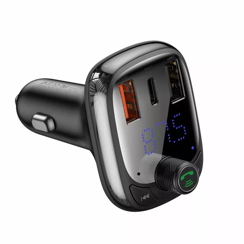 Carregador de carro com transmissor FM Bluetooth Baseus S-13 com QC 3.0/4.0 PD, mãos-livres, indicador LED, preto
