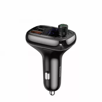 Carregador de carro com transmissor FM Bluetooth Baseus S-13 com QC 3.0/4.0 PD, mãos-livres, indicador LED, preto