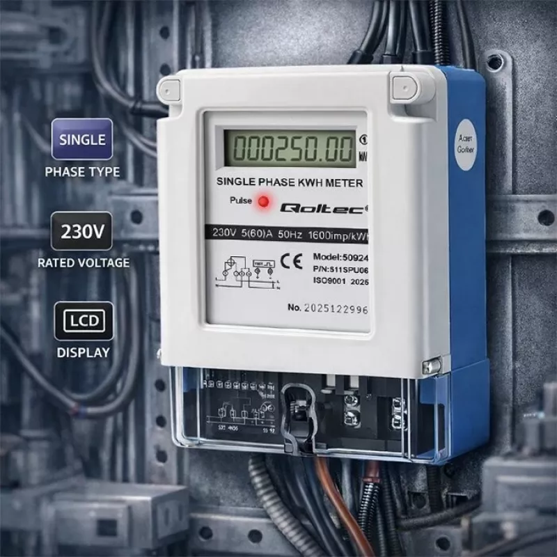 Contador de energia eletrónico monofásico Qoltec 230V 5(60)A LCD