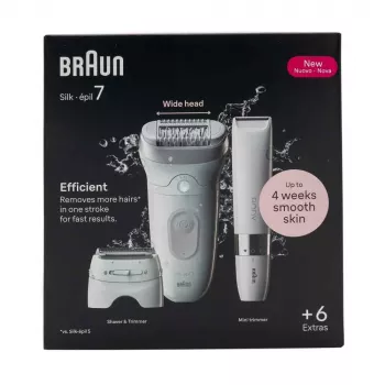 Depiladora Braun Silk-épil 7 7-441 - prateado/branco - 40 pinças - MicroGrip - 0,5 mm - recarregável - bateria integrada