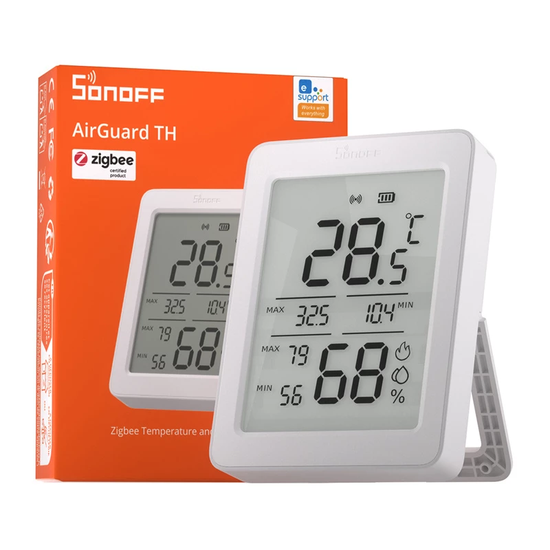 Sensor de temperatura e humidade ZigBee LCD SONOFF AirGuard TH SNZB-02DR2