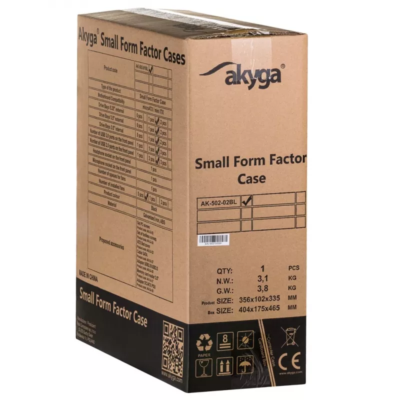 Caixa de PC SFF Akyga AK-502-02BK, Micro-ATX / Mini-ITX, 2x USB 3.0, sem fonte de alimentação, preta