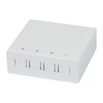Synergy 21 Caixa de parede FTTH para 4 adaptadores SC-S ou LC-D, 80x80mm com gestão de cabos, calha DIN/parede, crimpagem