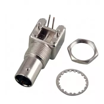 EFB-Elektronik Conector fêmea BNC, conector fêmea de encastrar, montagem PCB, 50 Ohm, metal maciço, conector coaxial em ângulo reto (52594.1)