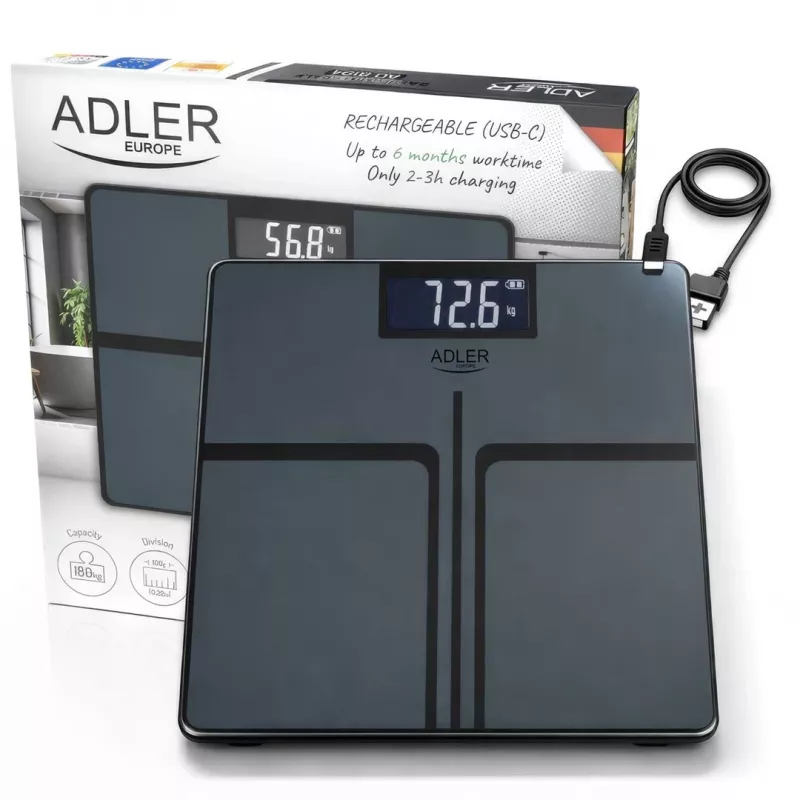 Adler AD 8194s Balança de pessoa digital, branco, padrão de riscas, capacidade 180 kg