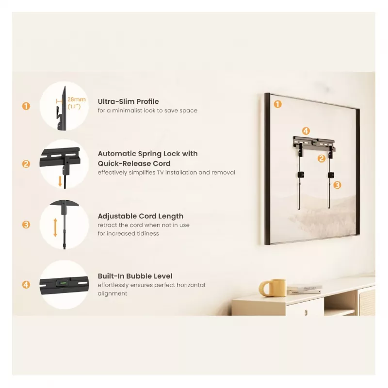 Equip Suporte de parede para TV de 37-86 polegadas sem perfuração com 1 articulação, 60 kg, preto