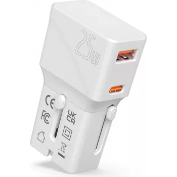 VALUE Carregador de viagem USB, EU/UK/US, 2x USB (A+C), 25W