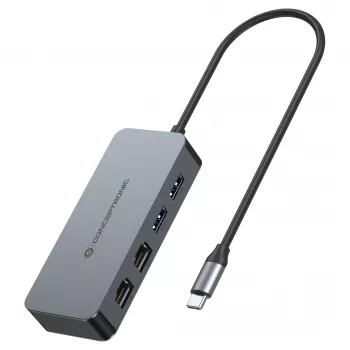 CONCEPTRONIC adaptador de USB-C para 2x Gigabit Ethernet + 2x USB-A 3.2 Gen 1, 0,3m, cinzento