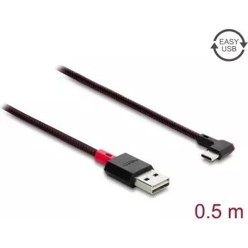 Delock Cabo EASY-USB 2.0 Type-A macho para USB Type-C macho curvado para esquerda/direita 0,5 m preto (81545)