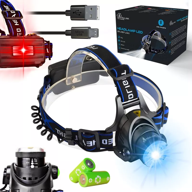Extralink EFL-057 Loki Lanterna de Cabeça LED, Carregamento USB, 350 Lúmenes, Sensor de Movimento