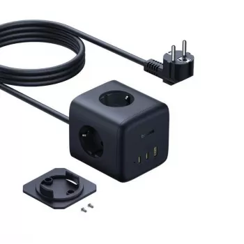 Baseus EnerFill FA11 Cubo de Tomada 67W, 3x Tomadas EU, 1x USB-C, 1x USB-A, 1,5 m, Preto
