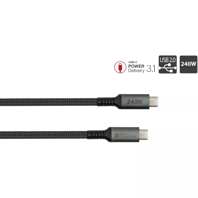GoodConnections Cabo de Ligação USB-C 2.0 (ST-ST) 3m Revestimento Têxtil 240W Antracite