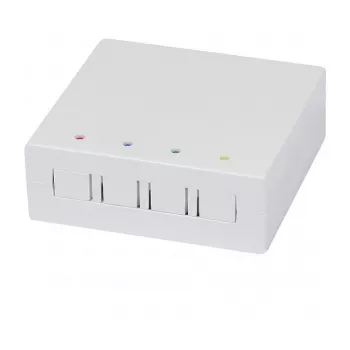 Synergy21 caixa de parede FTTH para 4 acopladores SC simplex ou LC duplex, 80x80mm com guia de cabos, montagem em calha DIN/parede, termorretrátil, branco