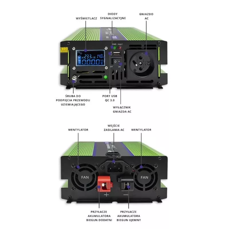 Qoltec Monolith adaptador/inversor de corrente para automóvel 2000 W verde