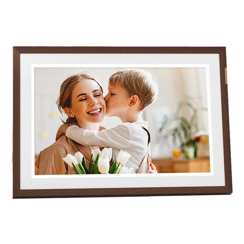 ARZOPA D10 moldura digital 10,1 polegadas (castanho escuro) - ecrã tátil IPS 1280x800, 32GB, Wi-Fi