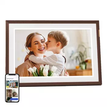 ARZOPA D10 moldura digital 10,1 polegadas (castanho escuro) - ecrã tátil IPS 1280x800, 32GB, Wi-Fi