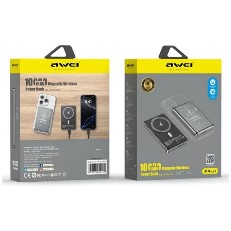 AWEI PA-31 MagSafe power bank 10000mAh cinzento