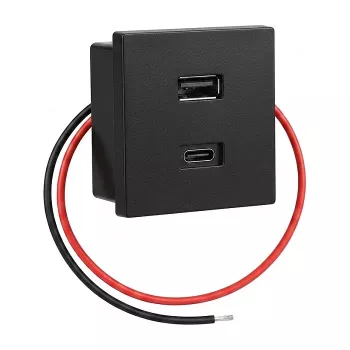 Shelly carregador USB preto - carregador USB-A de encastrar para casa inteligente