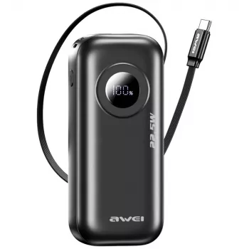AWEI PowerBank PA-9 10000mAh 22,5W com cabo retrátil preto