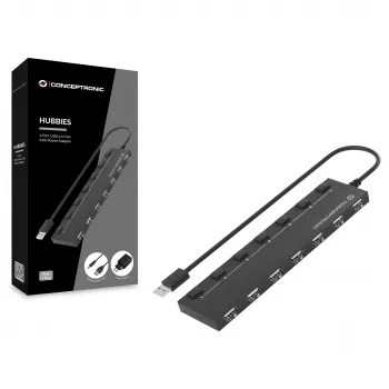 Conceptronic hub USB 2.0 de 7 portas com fonte de alimentação - preto (HUBBIES08BP)