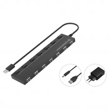 Conceptronic hub USB 2.0 de 7 portas com fonte de alimentação - preto (HUBBIES08BP)