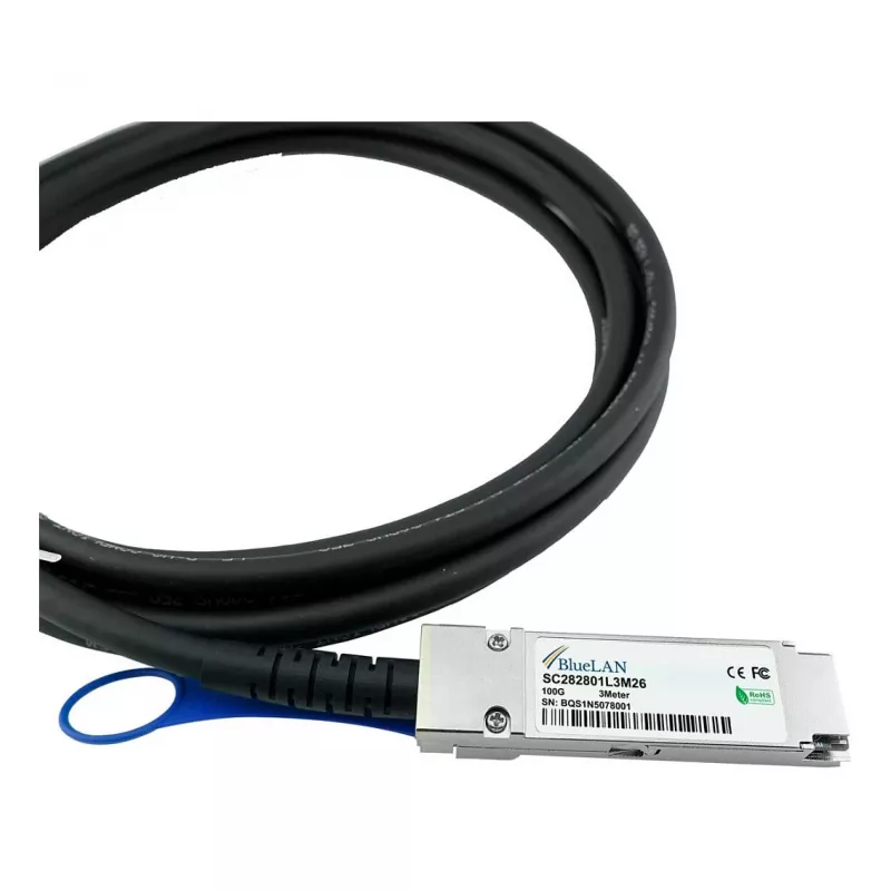 BlueLAN 10411-BL compatível Extreme Networks cabo direct attach QSFP28, 100GBASE-CR4, InfiniBand EDR, 30AWG, 1 metro