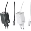 USAMS JC Series CC266 carregador rápido GaN 65W 2xUSB-C 1xUSB-A com cabo USB-C integrado 1,5m branco