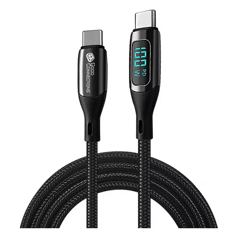 Good Connections cabo de carregamento e dados USB 2.0 100W com visor digital USB-C para USB-C 1m preto
