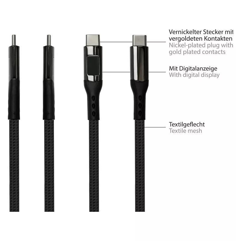 Good Connections cabo de carregamento e dados USB 2.0 100W com visor digital USB-C para USB-C 1m preto