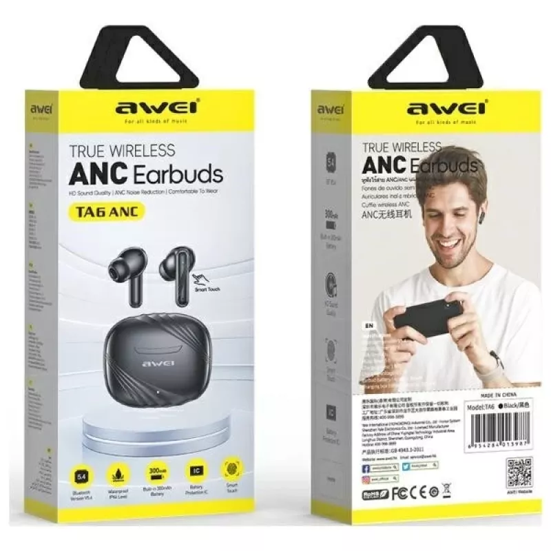 Auscultadores Bluetooth ANC AWEI TA6 preto
